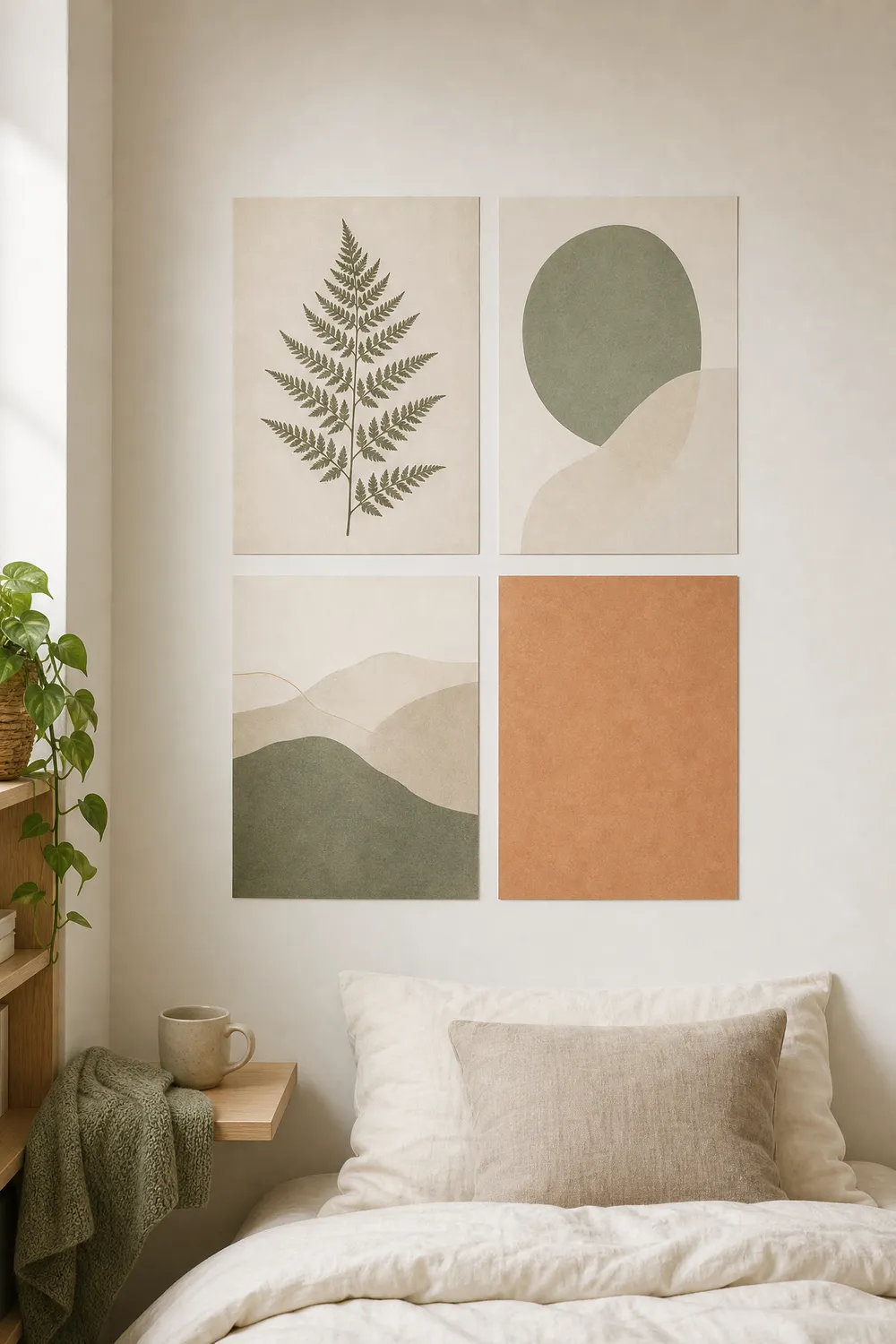 Framed preview of the guide "Dorm Room Wall Art That Won't Cost You the Damage Deposit" (AI-generated styled interior with title overlay)